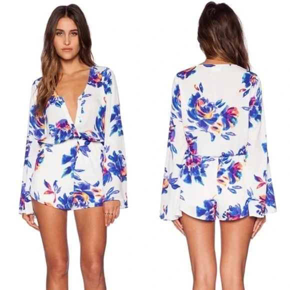 Show Me Your MuMu Red Rocks Romper in Petal Paint - White and Blue - Size S - Picture 1 of 10